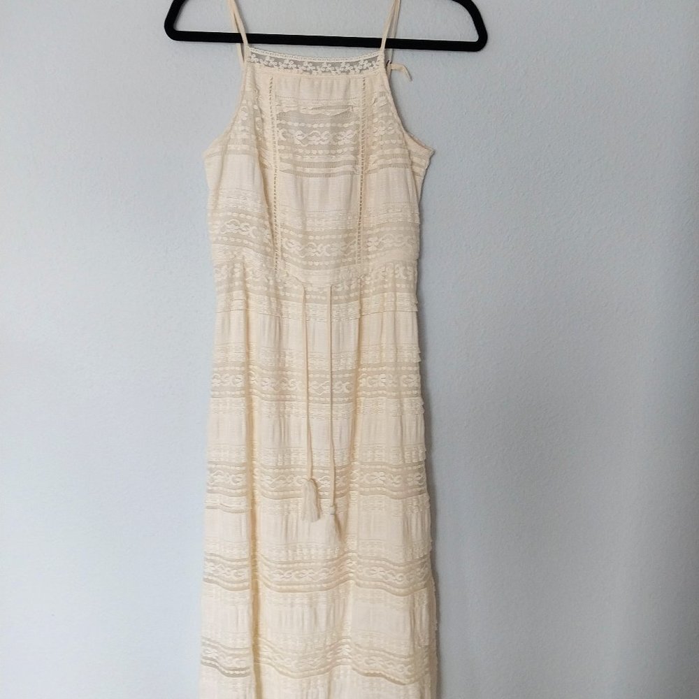 Coco + Jaimeson Lace Halter Maxi Dress with Keyhole Ribbon Tie Back